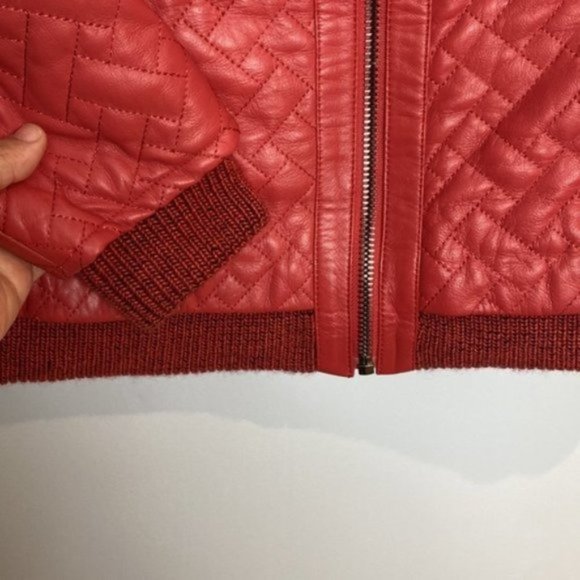 Giorgio Rotti Women Red Knit Scarf Collar Soft Leather Lined Jacket Size Large - Picture 5 of 16